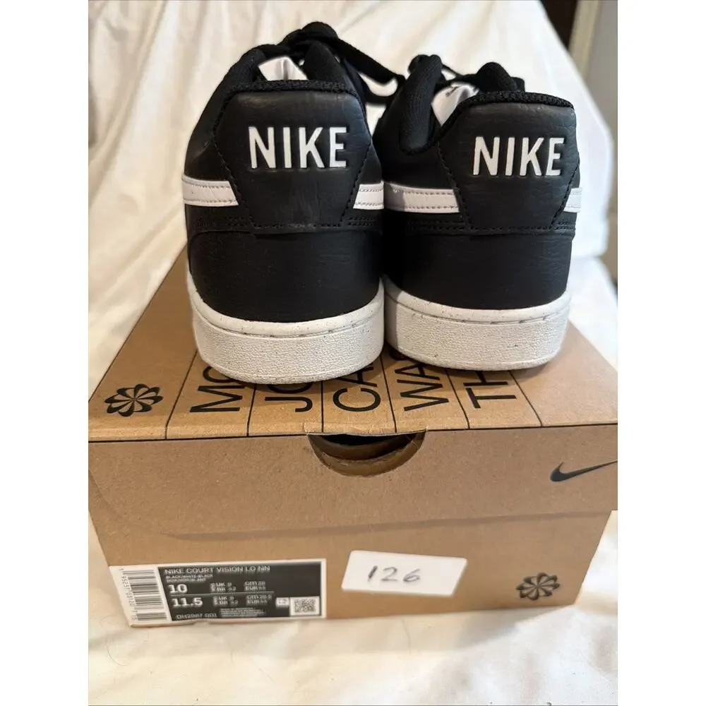 NIKE Court Vision Low Next Nature Sneakers Men’s 10 Black White Leather NEW
